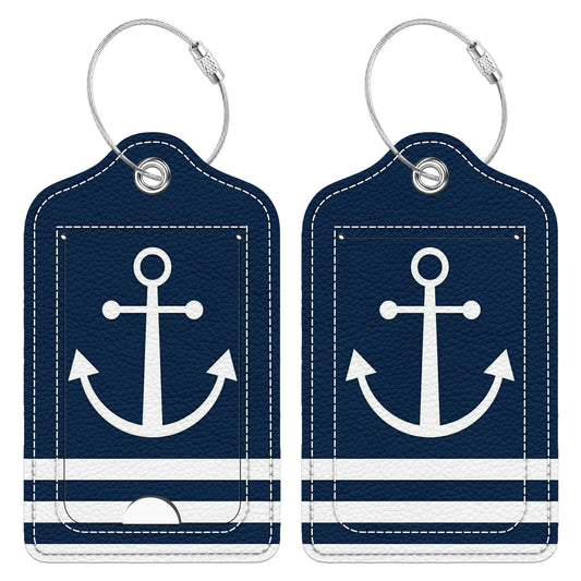 Bvkilrvc 2 Pcs Luggage Tag for Suitcase, Nautical Blue Anchor Unique Leather Suitcase Tags with Privacy Cover ID Label Stainless Steel Loop Privacy Cover Travel Tags for Women Men Baggage Bag Backpack