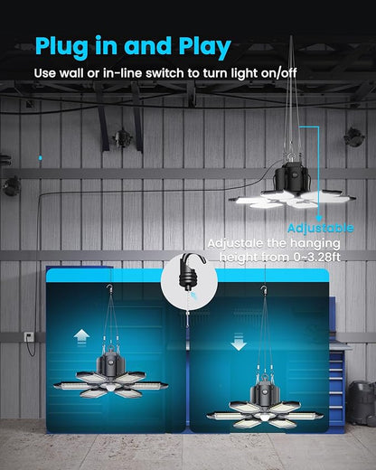 2-Pack Motion Sensor Garage Lights Plug in, 200W Super Bright Motion Activated Linkable LED Shop Light, 3 Modes Motion Sensor Light Indoor for Barn/Attic