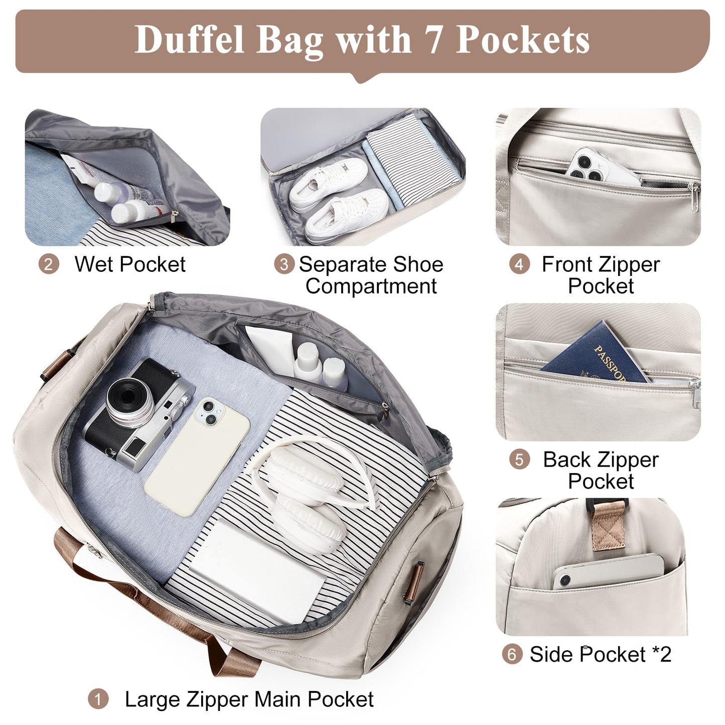 Extra Large Travel Duffle Bag with Shoe Compartment & Toiletry Bag, XL Weekender Bags for Women, Carry On Overnight Bags for Gym Sports, Water-Resistant Hospital Bag for Labor and Delivery