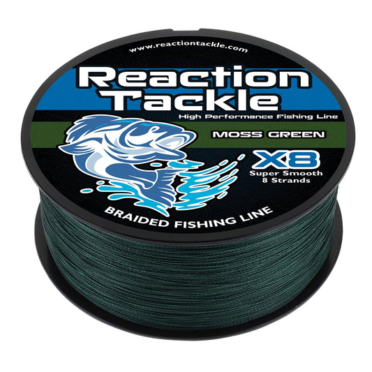 Reaction Tackle Braided Fishing Line - Pro Grade Power Performance for Saltwater or Freshwater Fish - Colored Fishing Line Braid for Extra Visibility - X8 Moss Green 100 Lb (300 Yards)