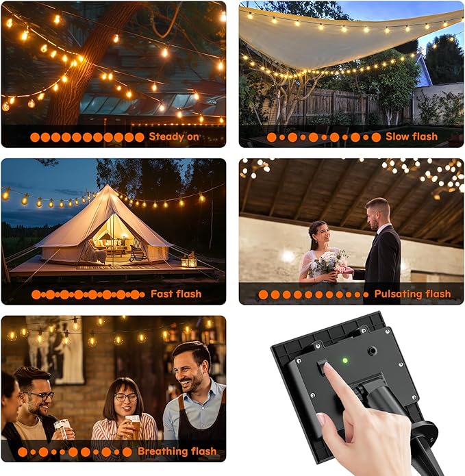 Kawaya Outdoor String Lights, LED Patio Light, Shatterproof Edison Globe Bulbs - IP65 Waterproof Dimmable Hanging Lights (Solar 31FT(15 Bulbs))