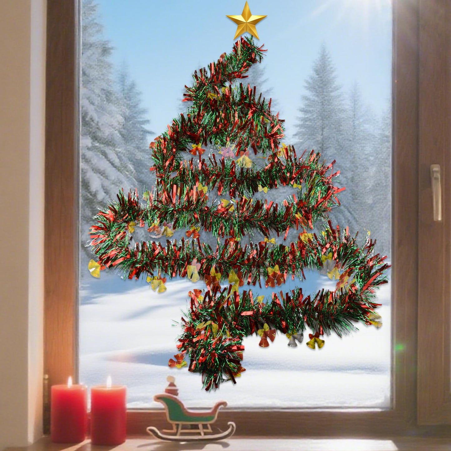 WANDIC 4Pcs 6.5Ft Christmas Garland, Snowman and Bell Christmas Tinsel Garland Indoor Decor Xmas Tree Staircase Railing New Year Holiday Home Decor