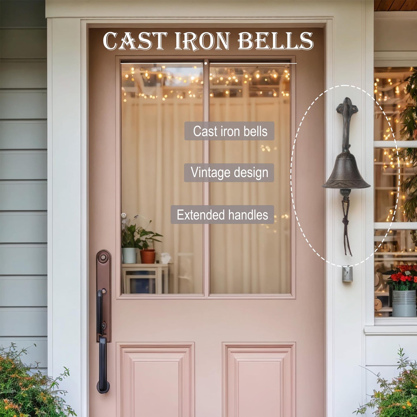 Linton Arts Cast Iron Dinner Bell, Decorative Hanging Bell for Farmhouse, Dinner Bell Outdoor, Garden & Home - Clear Sound,Antique Cast Iron Bell【cast Iron Bell for Outdoor】