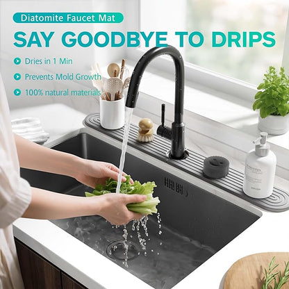 Stone Faucet Mat for Kitchen Sink – Diatomite Fast-Drying Stone Tray, Faucet