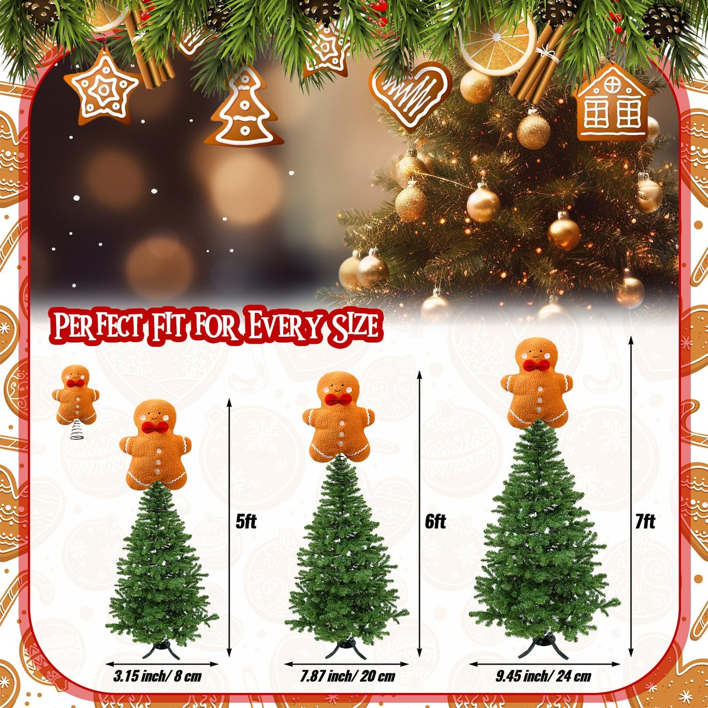 Gejoy Christmas Gingerbread Tree Topper Plush Stuffed Tree Toppers Ornaments for Christmas Party Indoor Xmas Holiday Festive Home Decoration
