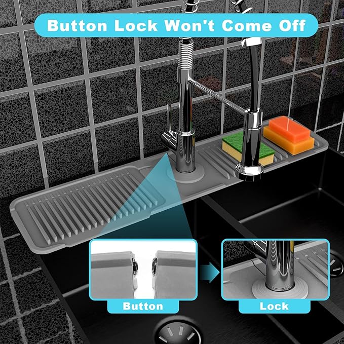 Folding sink splash guard behind faucet-faucet mat