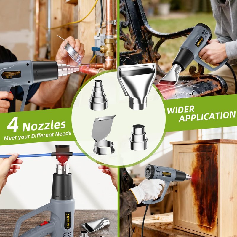 Weitieke Heat Gun, 10Ft power cord Heavy Duty Hot Air Gun 572&1112℉ Dual Temperature Control 4 Nozzels & Paint Scraper Overload Protection for Paint Stripping,Crafting, vinyl wrap