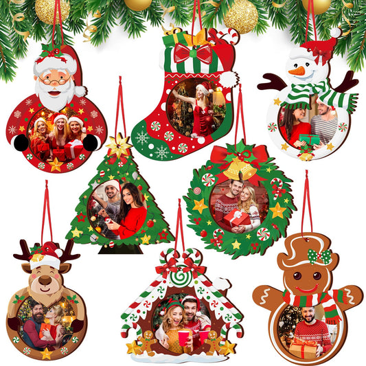 Yalikop 16 Pcs Christmas Photo Frame Ornaments Wooden Nutcrackers Santa Snowman Snowflake Picture Frame Tree Decoration DIY Photo Keepsakes for Xmas Party Decorations Winter (Classic)