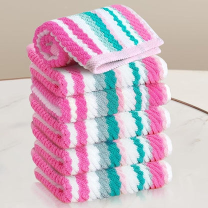 VOOVA & MOVAS Pink Soft Washcloths Set, Wash Cloth 13" x13, Striped Absorbent