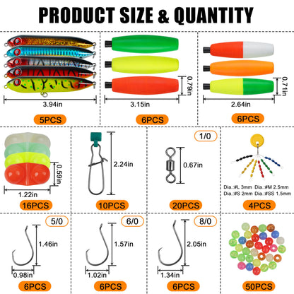 SILANON Catfish Rig Tackle Making Kit,135pcs Catfishing Tackle Accessories with Catfish Floats Catfish Hooks Swivels Fishing Rattles Bells Beads Bobber Stoppers Catfishing Gear Equipment