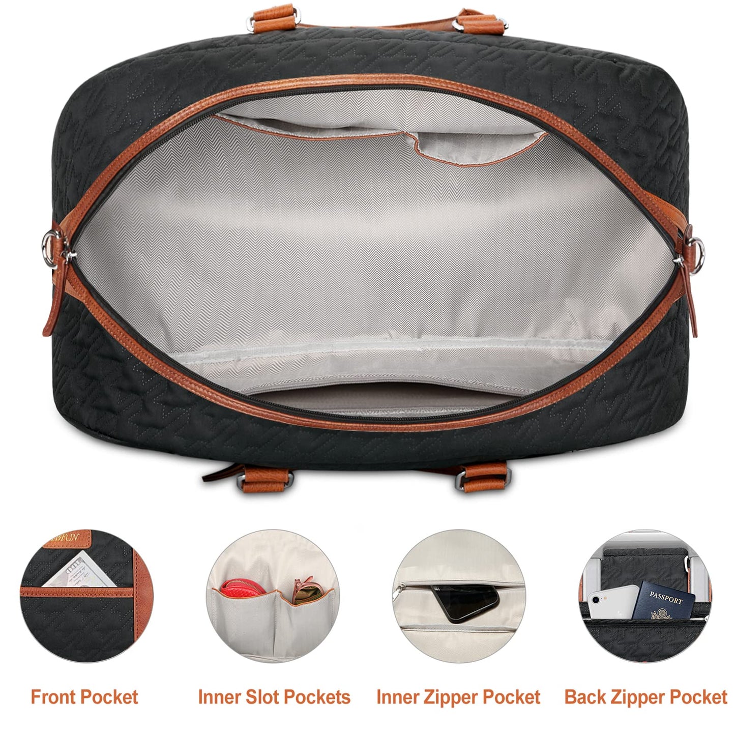 Weekender Bag for Women, Large Overnight Bag Canvas Travel Duffel Bag Carry On Tote with Shoe Compartment 21" 3Pcs Set