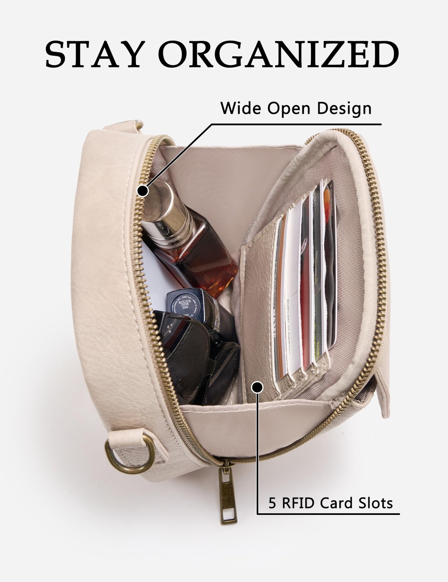 Yarnic Small Crossbody Bag, Vegan Leather Cell Phone Purse for Women, Vintage Wallet Bag with Card Slots (Beige Gray-wide strap A)