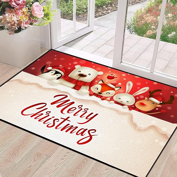 Merry Christmas Rug,Christmas Trees Decorative Indoor Bedroom Xmas Winter Welcome Door Mat Anti-Slip Rubber Area Rug for Seasonal Holiday Decoration,63" X 31"