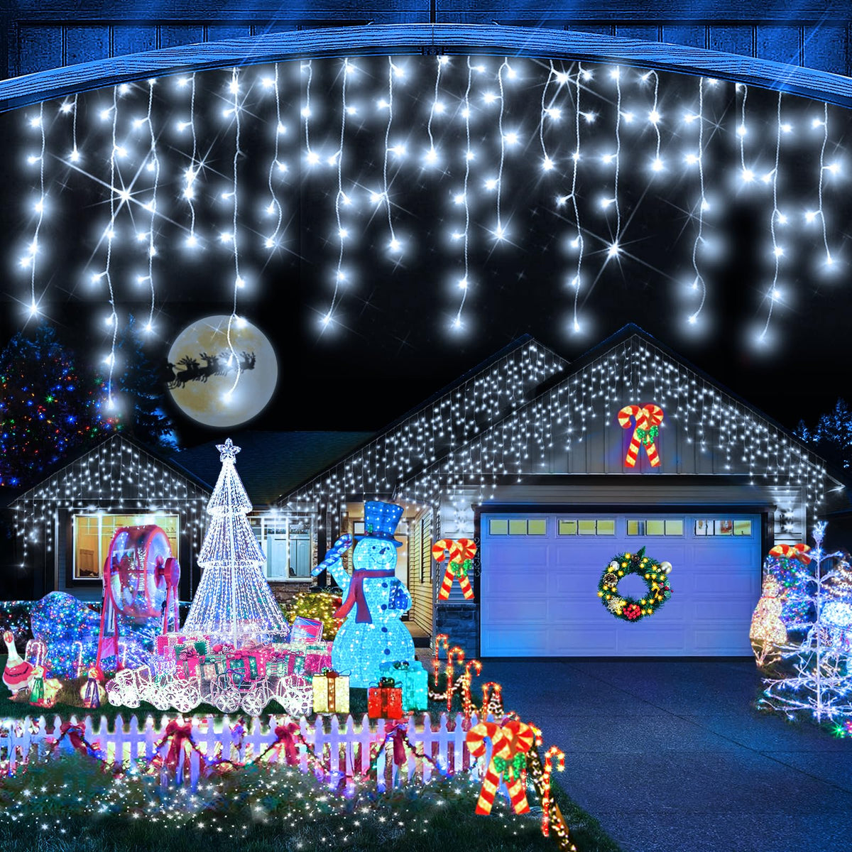 Heceltt Christmas Lights Outdoor, 1280 LED 131FT Ice Lights for Outside, 8 Modes Plug in 240 Drops Ice String Light with Timer Memory Function Hanging Light for Christmas Decor(Cool White)