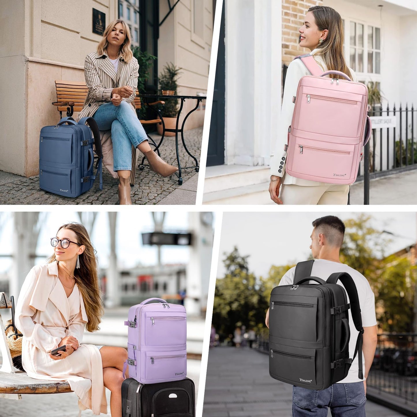 BALEINE Travel Backpack for Women Men, Large Sturdy Carry On Laptop Backpack Gifts for Business, Casual, Weekender, Hiking (Large, Pink)