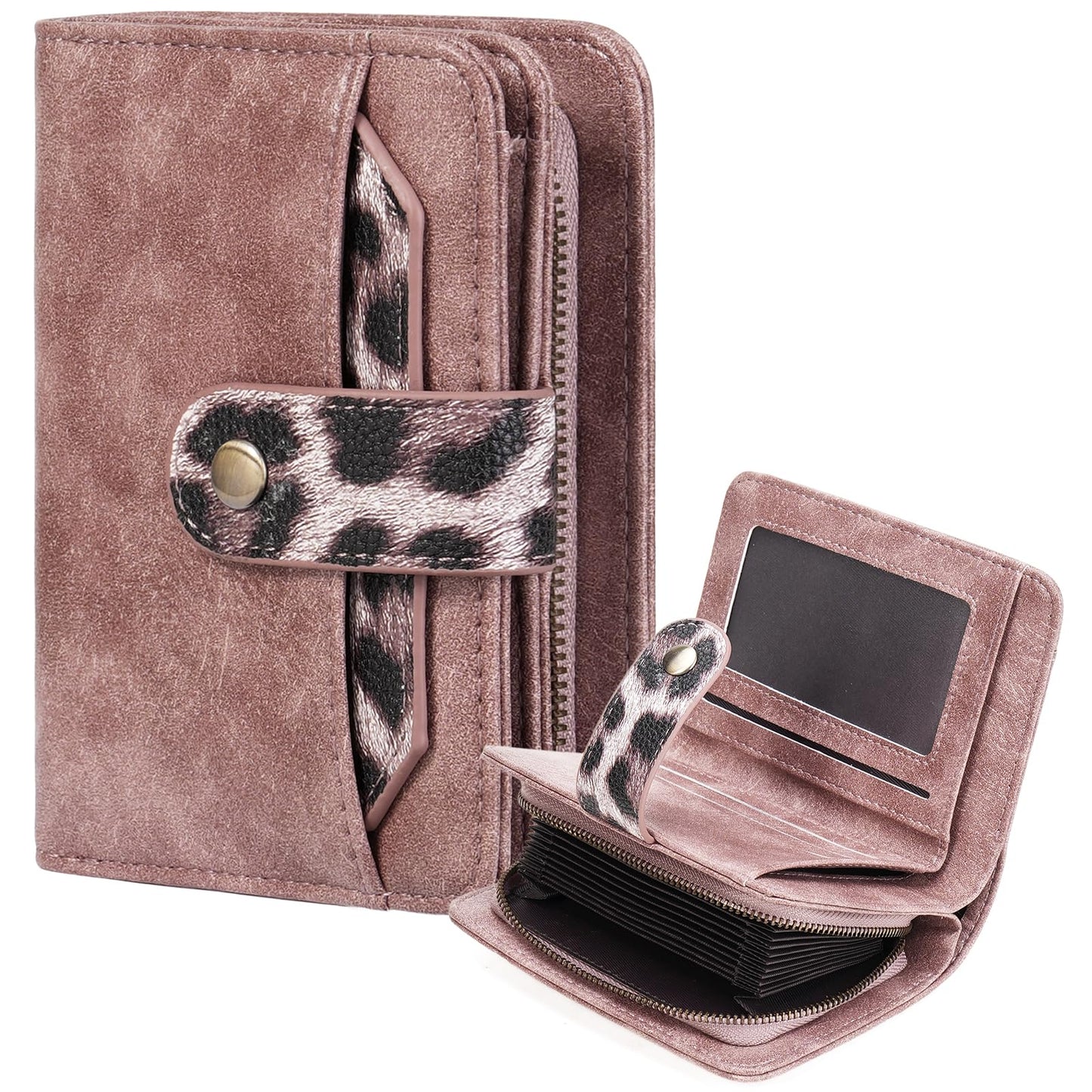 GAEKEAO Small Leather Credit Card Holder Wallets for Women RFID Blocking Bifold Wallet Zipper Pocket with Removable ID Window