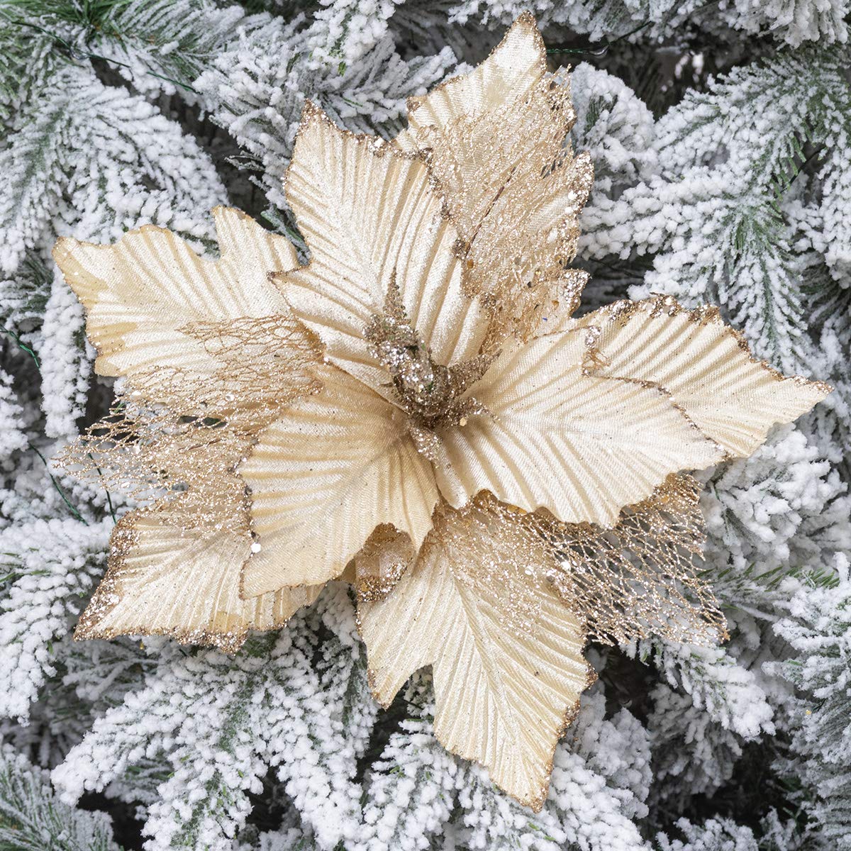 KI Store Large Christmas Poinsettia 6pcs Artificial Flower Picks Spray for Christmas Tree Decoration Wreath Garland