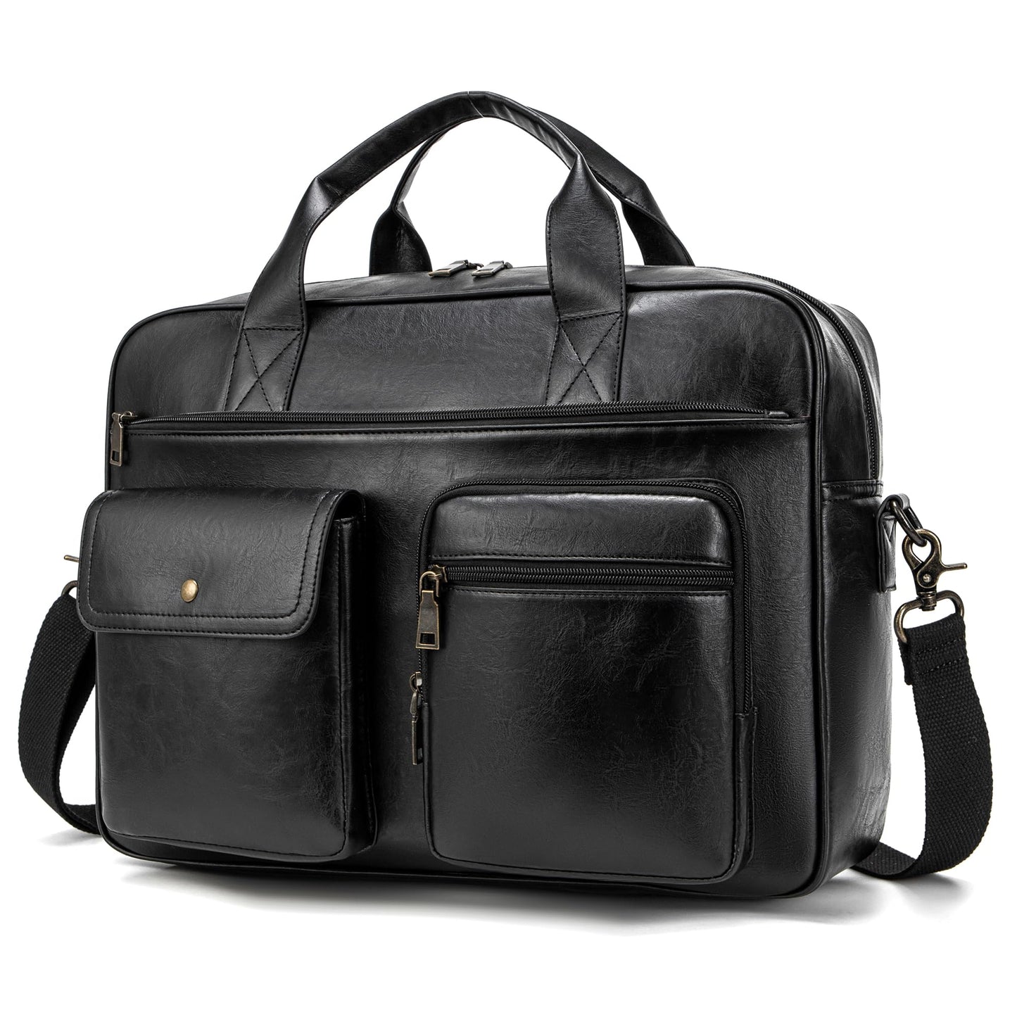 Yuni Sophy Briefcase for Men 15.6 Inch Laptop Messenger Bag Faux Leather Multi-Pocket Business Work Bag Waterproof Office Travel (Black)
