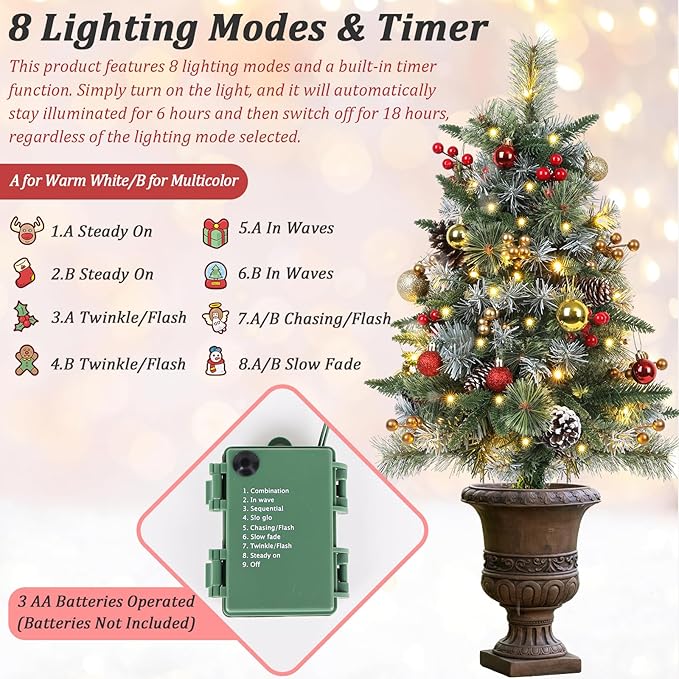 Set of 2 Outdoor Pathway Christmas Trees with Lights, Frosted Twinkle Small Easy Christmas Tree for Driveway, Entrance, Urn & Pot Filler, Front Porch, Yard, Garden Outside Holiday Decoration