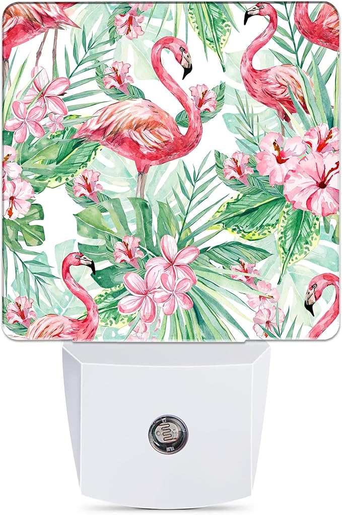 Tropical Floral Flamingo Dusk to Dawn Night Light, Auto Sensor Lamp Home Indoor Stairway Kitchen Corridor, Night Lights Plug into Wall Decor, Boys Girls Women Men Room Gifts