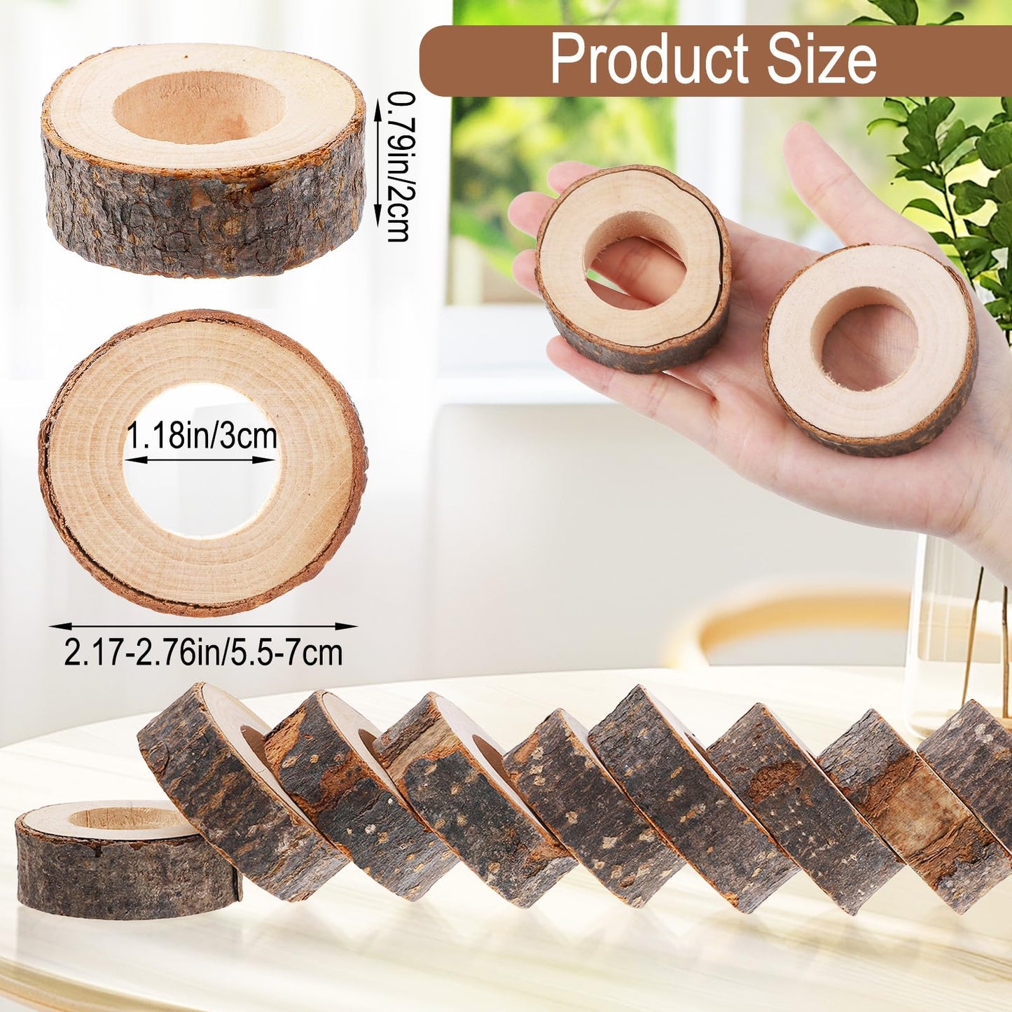 50 Pcs Wooden Bark Napkin Ring 1.18 Inch Handcrafted Wooden Napkin Holder Decorative Round Shaped Holders with Bark Edge Natural Design for Table Dining Parties Special Occasions Kitchen & Home Decor