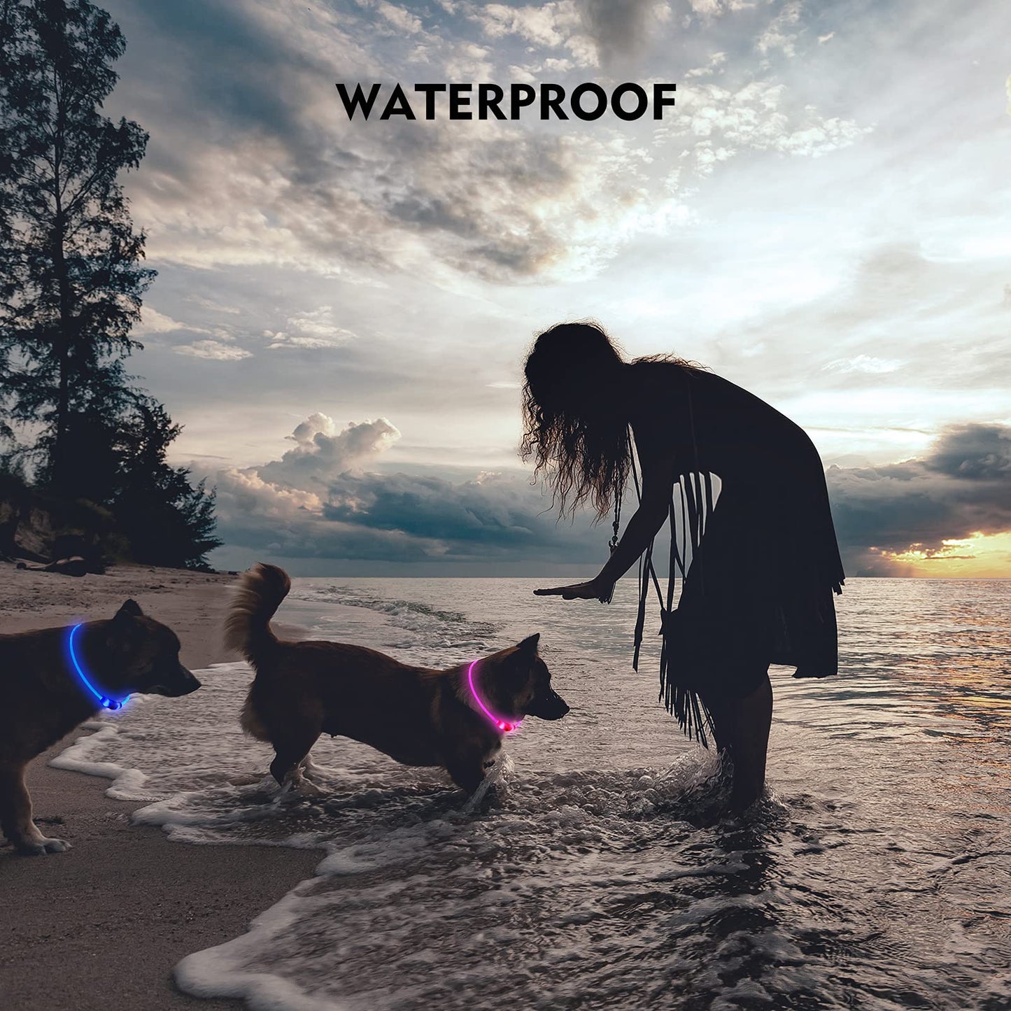 NOVKIN LED Dog Collar, Rechargeable Light Up Dog Collars,IP67 Waterproof Dog Lights for Night Walking，Adjustable, Reusable Safety Necklace for Small Medium Large Dogs (Red)