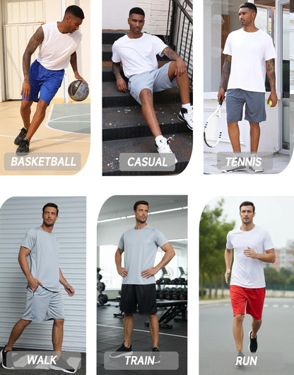 RPOVIG Men's Workout Shorts Sets 5 Pack with Zippered Pockets Basketball Gym Activewear Athletic Mesh Shorts