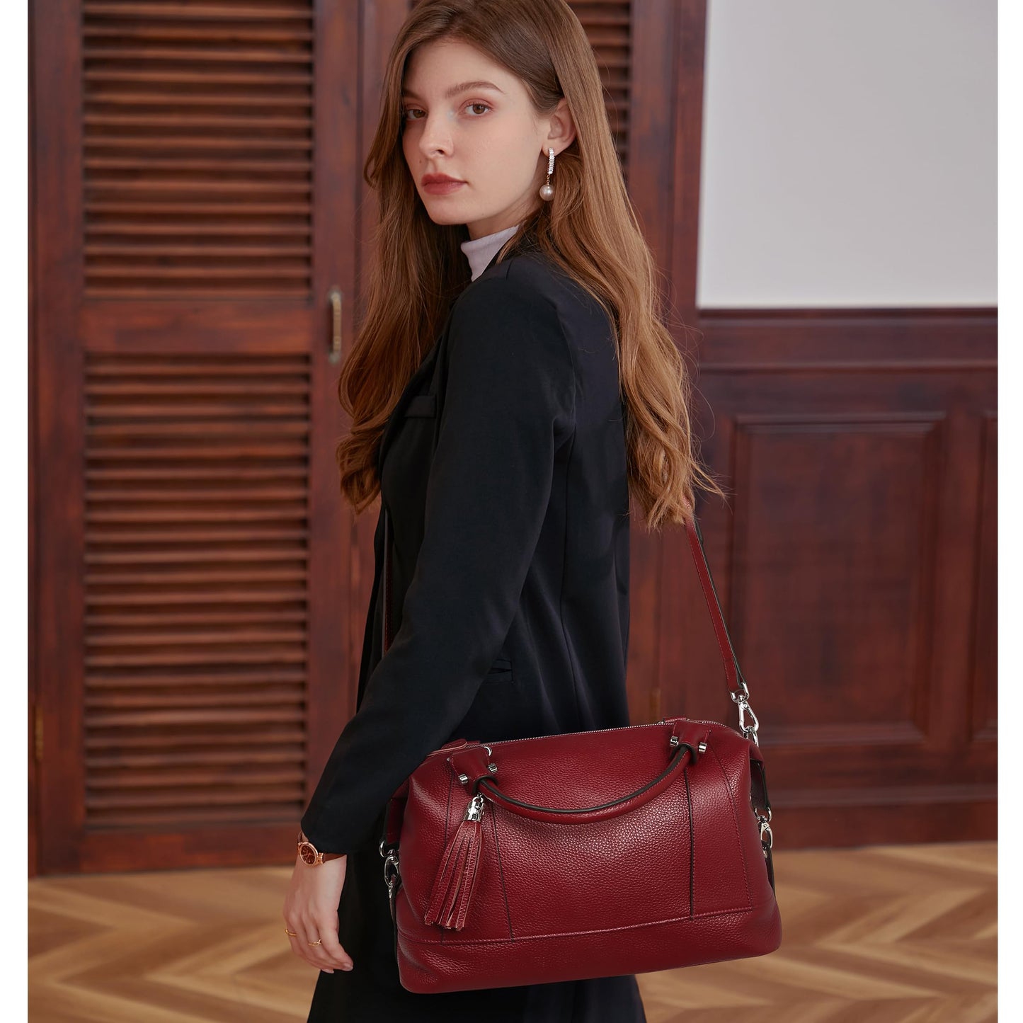 HESHE Soft Genuine Leather Purses for Women Shoulder Handbag Designer Handbags for Woman Hobo Bag Cross Body Purse Women’s Satchel Bag Totes Bags (Wine)
