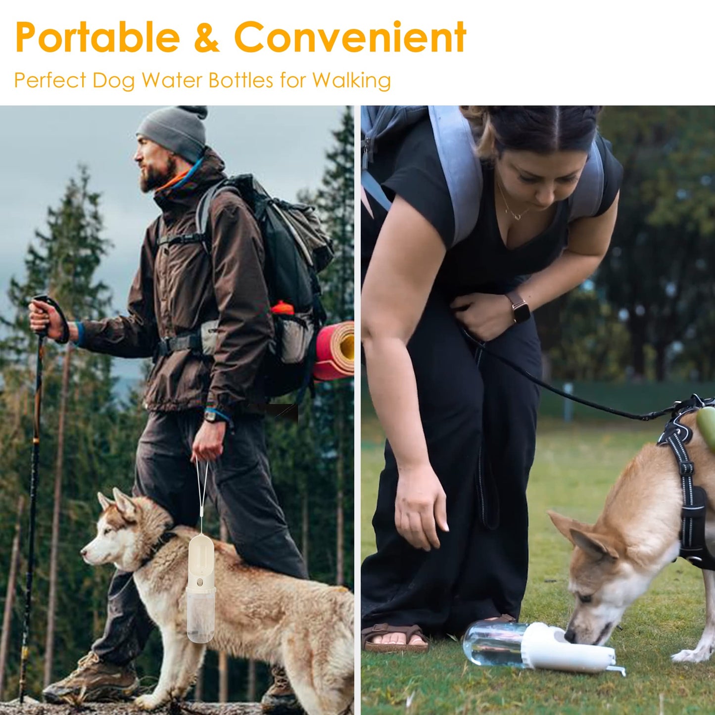 MIU PET Portable Dog Water Bottle, 15 OZ, Dog Travel Water Bottle Dispenser for Walking & Hiking, Leak Proof & Dishwasher Safe, Food Grade Plastic