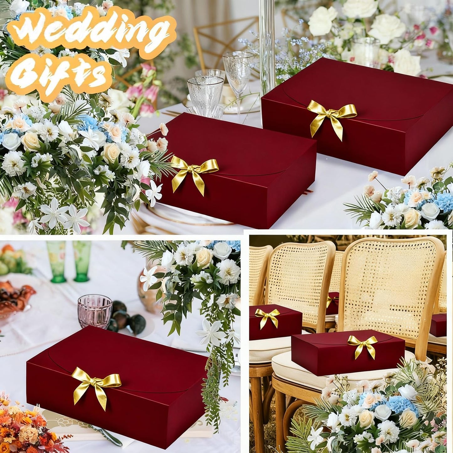 WLUSEAXI 15Pack Gift Boxes with Lids, 10.6x7.8x3.1 Inches Bridesmaid Proposal Box with Ribbon, Red Gift Boxes for Presents,Kraft Paper Boxes for Wedding Christmas Birthday Baby Shower Party