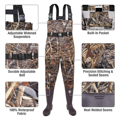 FISHINGSIR Fishing Waders for Men, 2-Ply Nylon/PVC Waterproof Women Chest Wader with Boots, Bootfoot Hunting Waders Camo