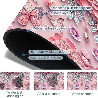 Pink Floral Sink Splash Guard Faucet Mat Flower Butterfly Super Absorbent Fast