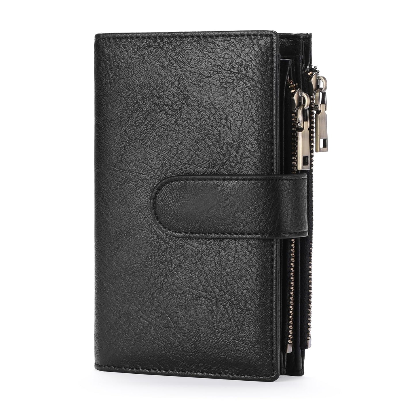 GOIACII Womens Wallets RFID Blocking Leather Trifold Clutch Wallet Credit Card Holder Ladies Purse 3 ID Windows Black