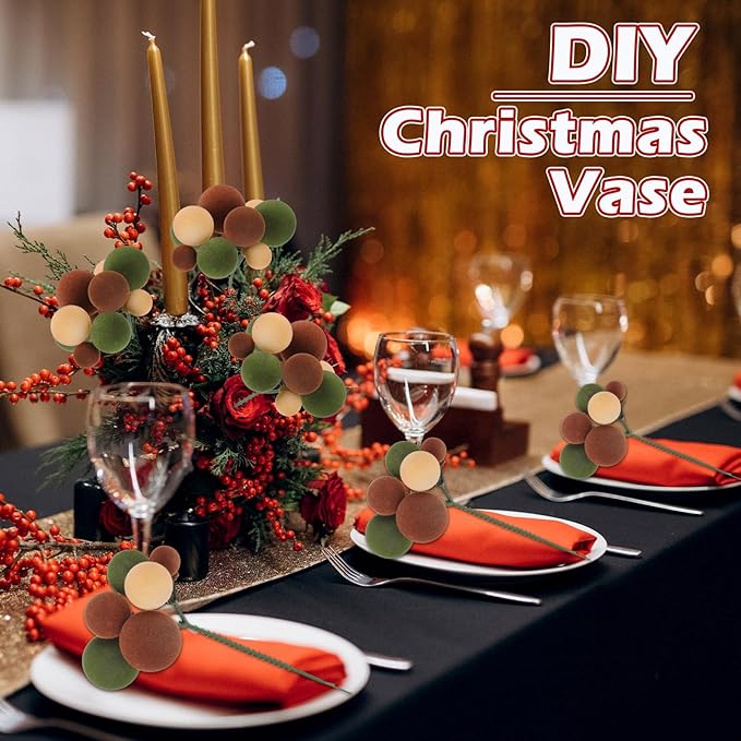 8 Pcs Neutral Velvet Christmas Tree Picks 7.87 Inch Christmas Balls Ornaments Xmas Hanging Decorations for Xmas Tree Topper DIY Wreath Holiday Floral Vase Fillers Crafts Home Decor