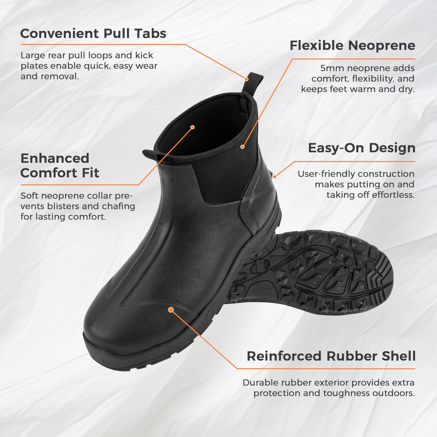 Ubon Insulated Rubber Boots for Men Waterproof Short Rain Boots Black 10