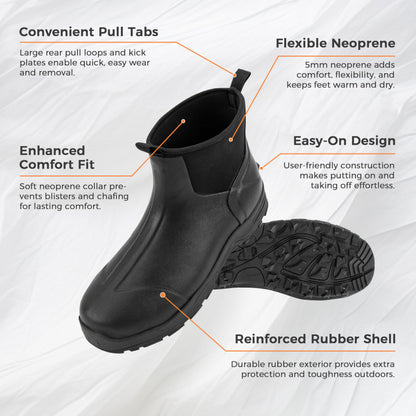 Ubon Insulated Rubber Boots for Men Waterproof Short Rain Boots Black 10