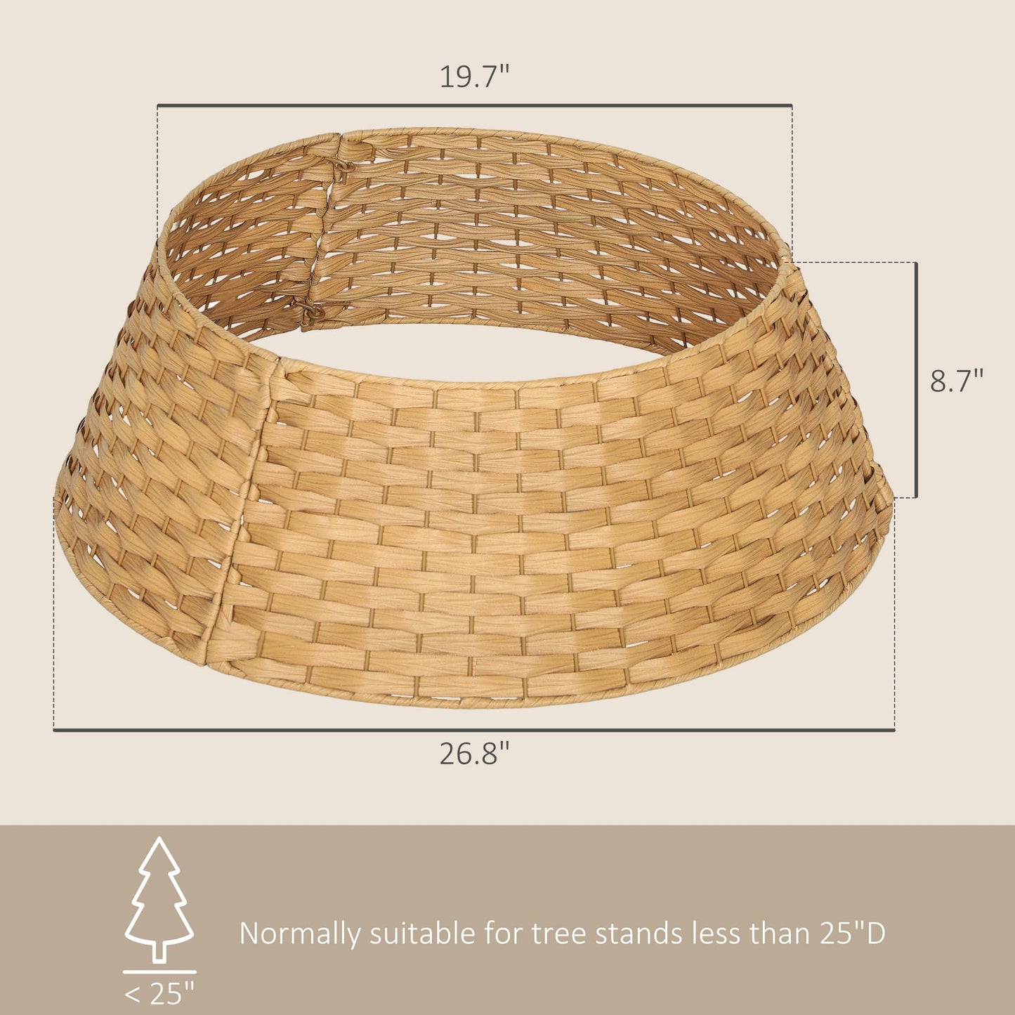 HOMCOM 27 inch Rustic Christmas Tree Collar, Plastic Woven Christmas Tree Skirt, Base Cover for Party, Holiday, Home Decoration, Natural