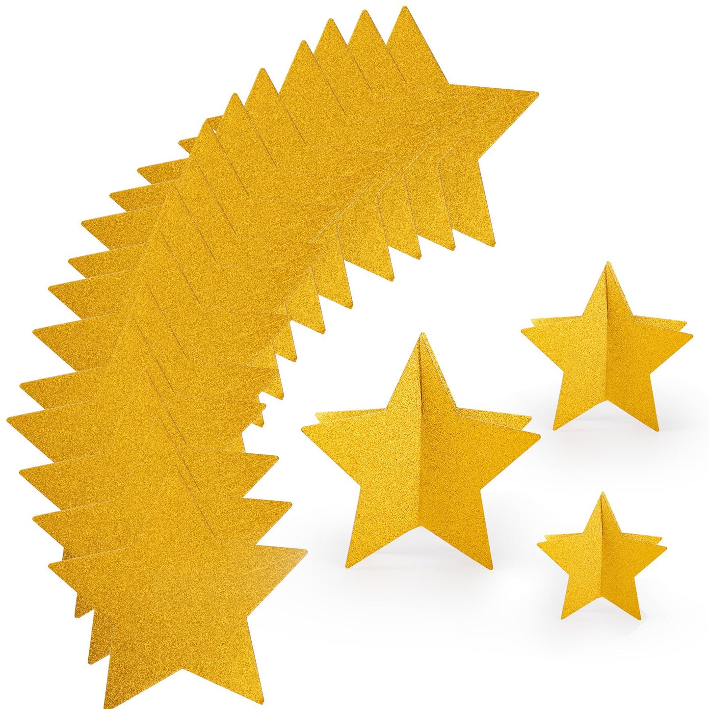45 Pcs 3D Star Centerpieces for Movie Night & Party Decorations - Gold Hanging Supplies in 3 Sizes for Red Carpet, Birthday, New Year & Graduation Celebrations (8",5",3")