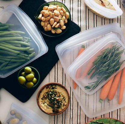 Stasher Premium Silicone Reusable Food Storage Bags, 4-Pack, Clear, Multi-Use Food Storage Bags, Lunch Bag, Travel Containers, BPA Free, Leak-free, Dishwasher-Safe, Eco-friendly