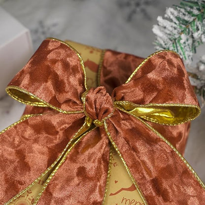 MEEDEE Copper Velvet with Gold Back Double Sided Christmas Wired Ribbon 2-1/2 inch 25 Yards Fall Velvet Ribbon for Christmas Tree, Wreaths, Crafts Bow, Garlands, Gift Wrapping, Seasonal Decorations