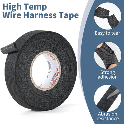 Ealyder Tape 2 Rolls Wire Harness Tape 3/4 Inch x 56 FT, High Temp Wiring Loom Harness Electrical Tape, Self-Adhesive Felt Cloth Wrap for Automotive Engines, Cable Protection and Noise Dampening