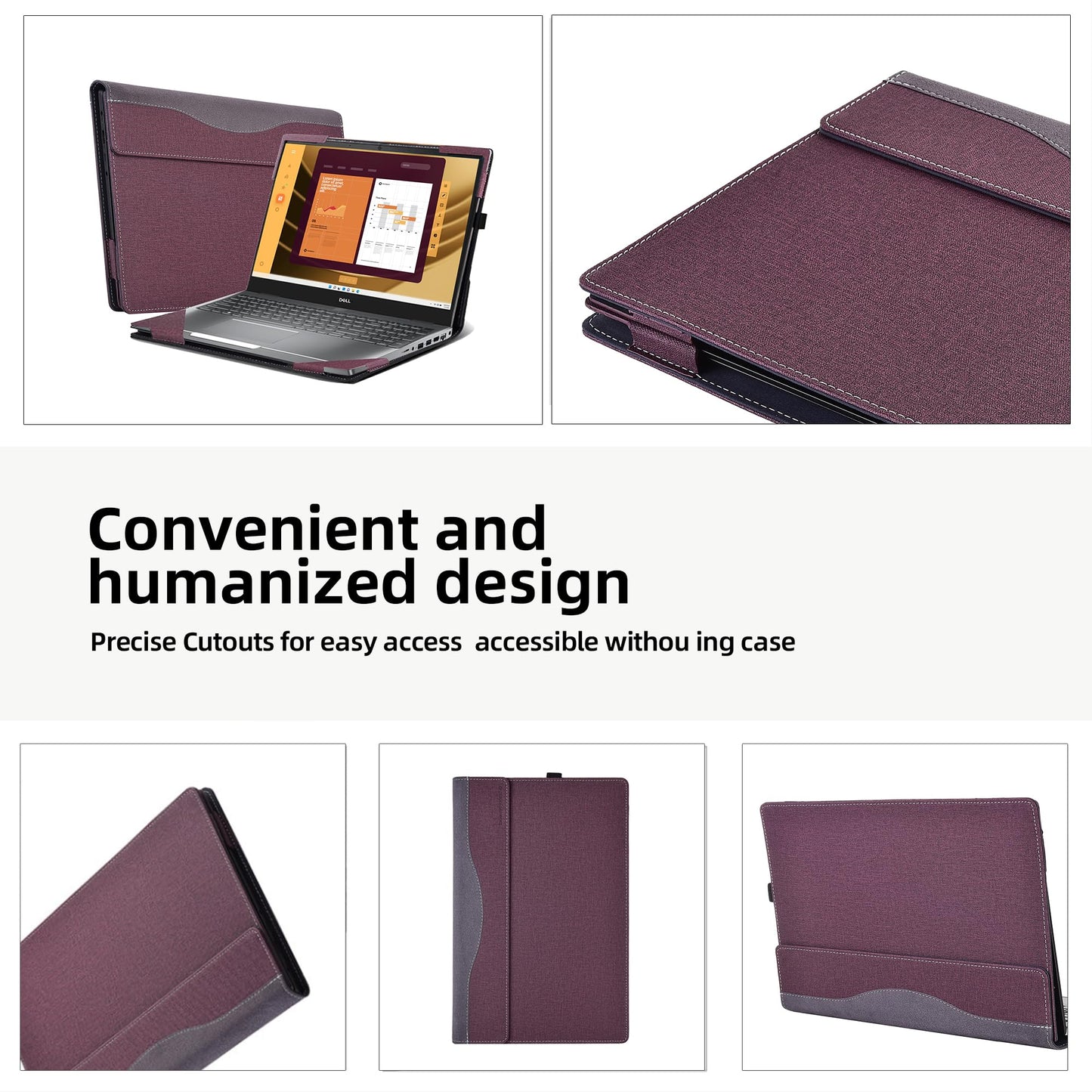 Laptop Case for DELL Latitude 5550 2-in-1 |Latitude 5540 5530 5520 Laptop All Inclusive Drop Case 15.6" PU Leather Inside Pocket Cover (Wine red)