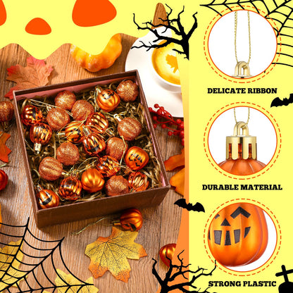 Realspring 36 Pcs Halloween Hanging Pumpkin Ornaments Spooky Mini Halloween Ball Ornaments with Expression Hanging Mini Pumpkin Wall Decor Scary Decorations for Tree Party Supplies