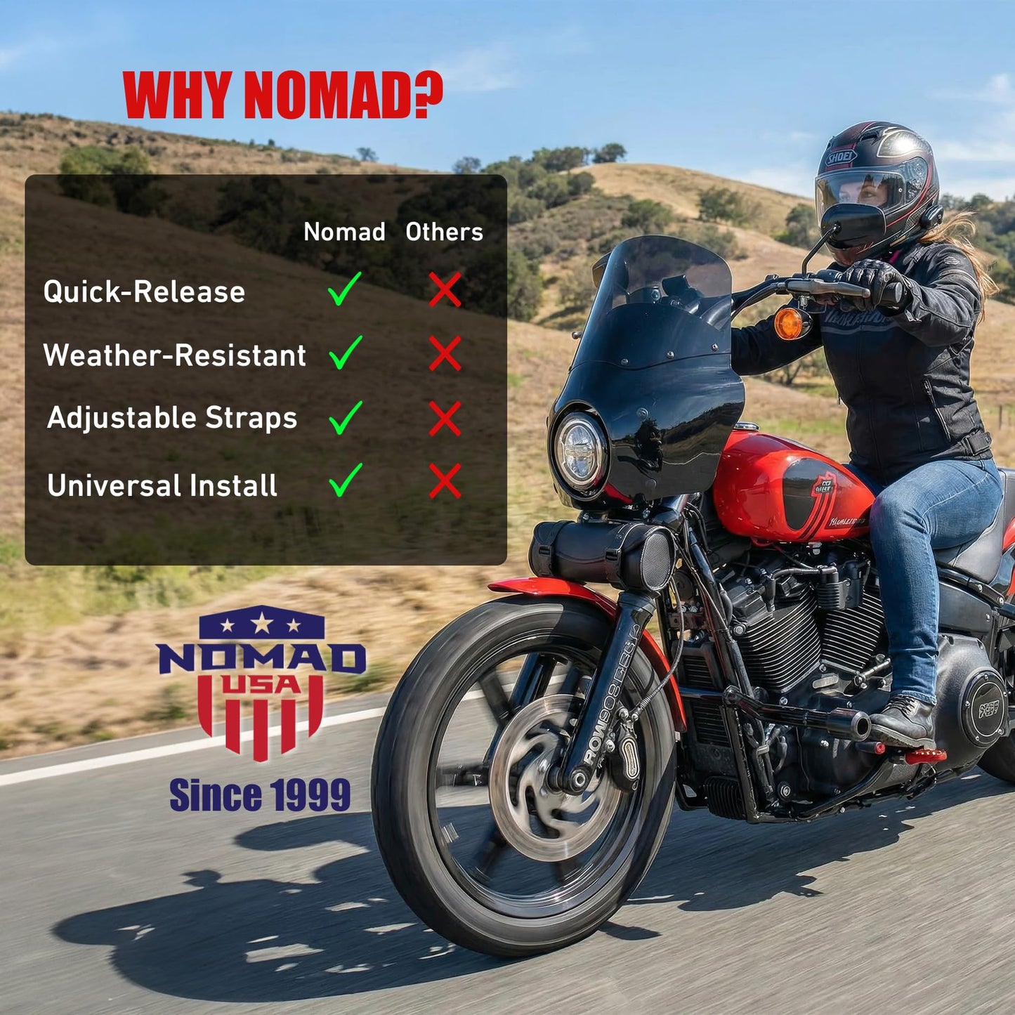 Nomad Motorcycle Tool Bag–Universal Handlebar Pouch–Waterproof Cruiser Biker Roll Bag Front Fork or Saddlebag Storage (Black)