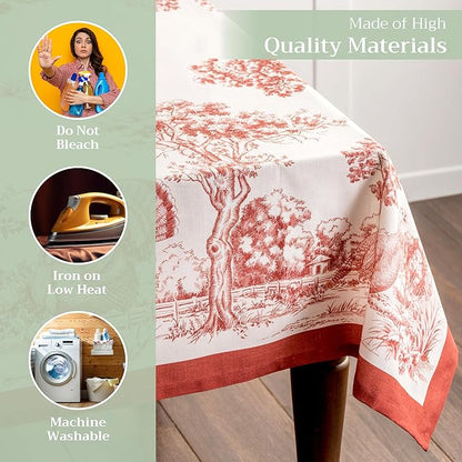Maison d' Hermine Table Cloth Rectangle Table 100% Cotton 60 x 108 Inches Fall Tablecloth Reusable Everyday Use for Thanksgiving Christmas Decorations Dining Farmhouse Party (Holy Jouy - Red)