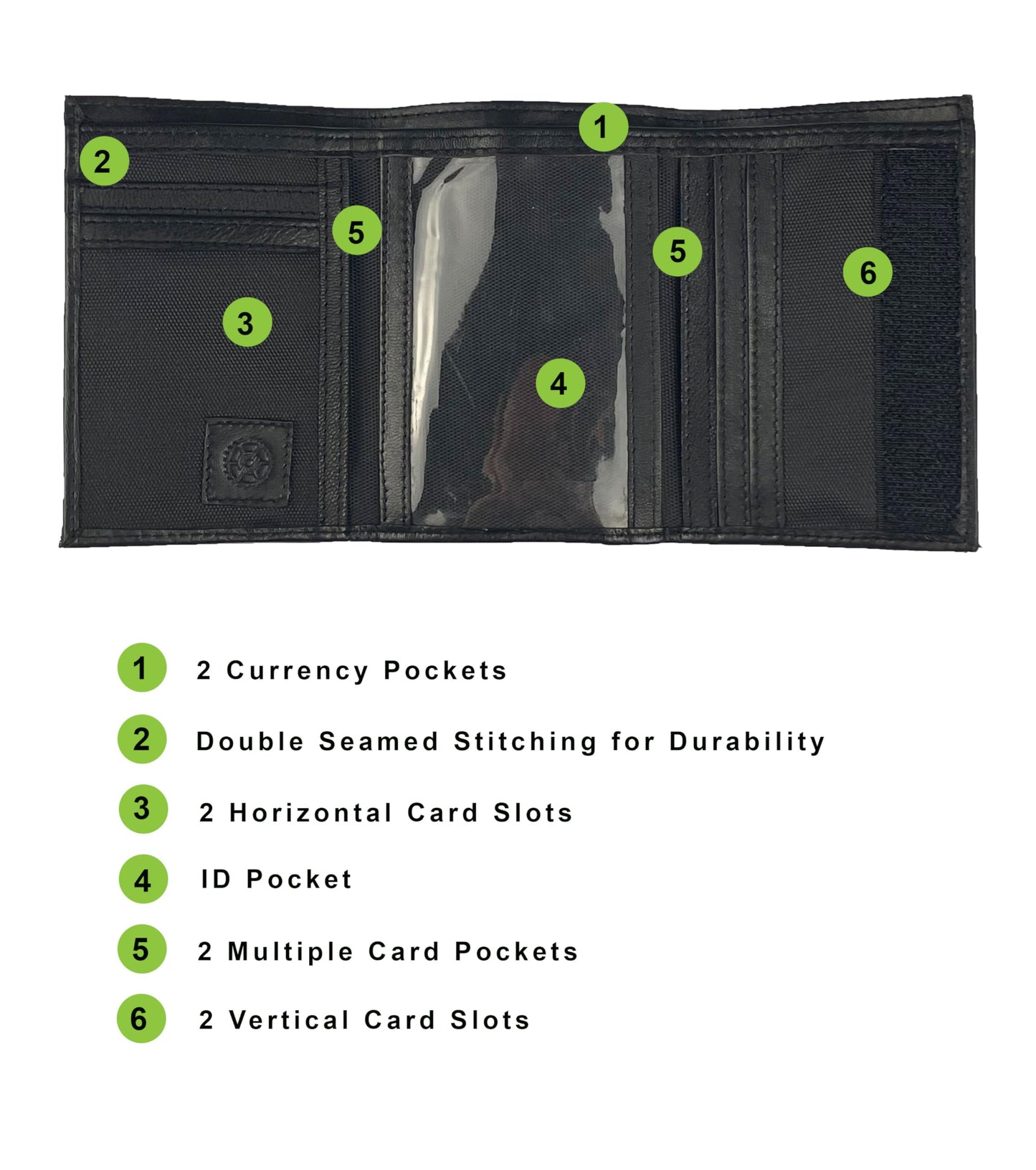 Sprocket Men's Nylon Trifold Wallet with Leather Trim and ID Window (Black)