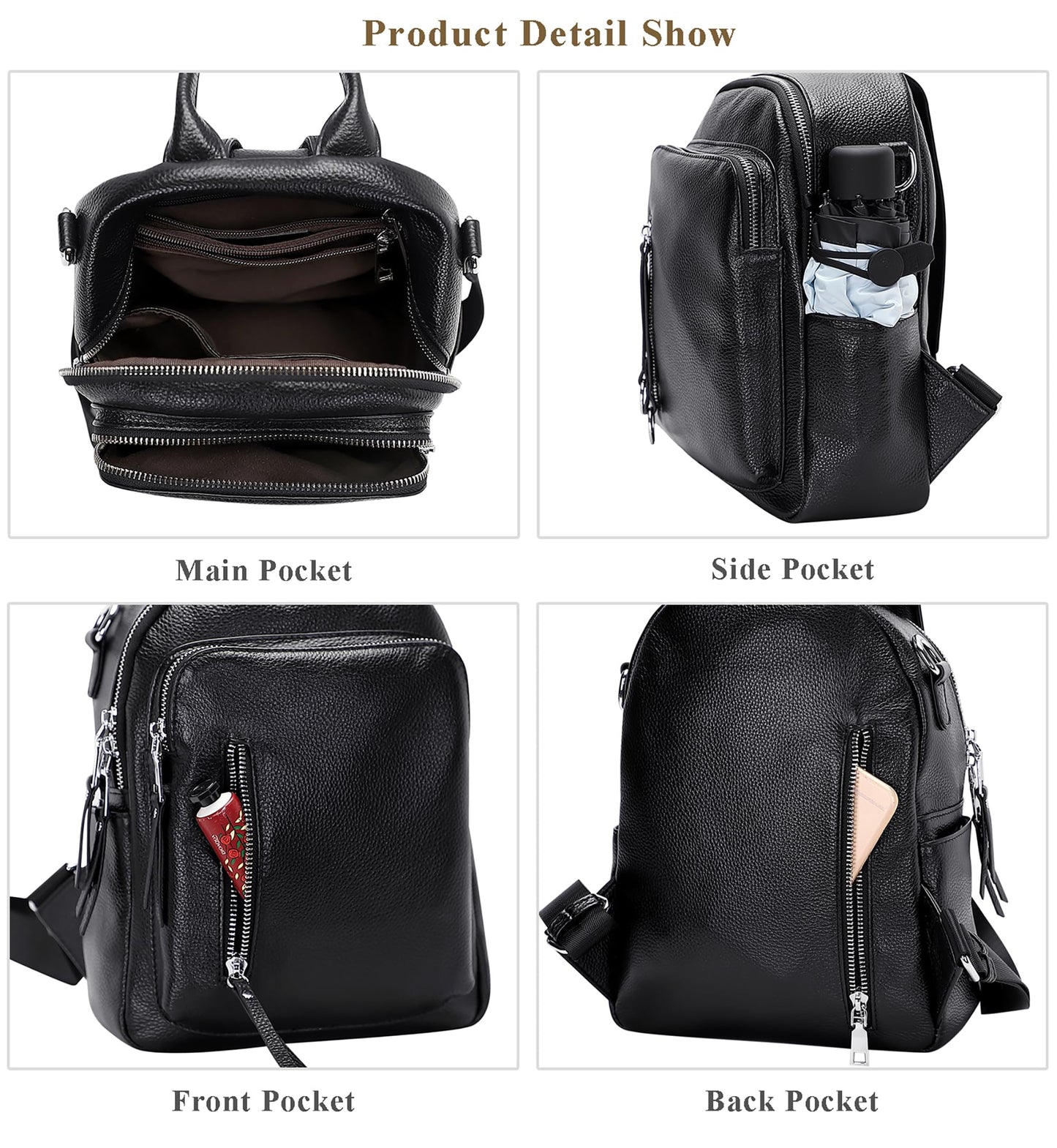 ALTOSY Fashion Genuine Leather Backpack Purse for Women Shoulder Bag Casual Daypack Small(S10 Black)