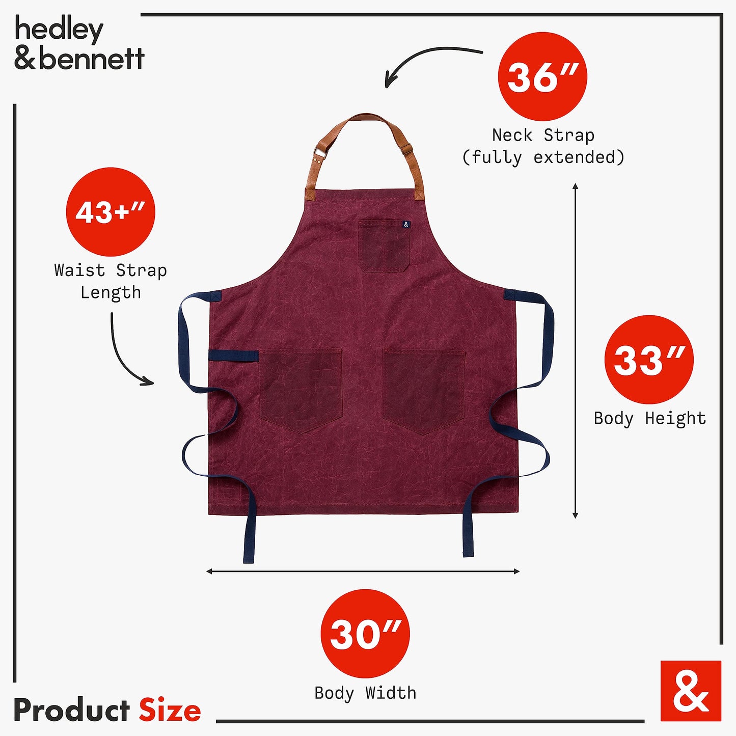 hedley & bennett Waxman Apron - 100% Cotton, Water Resistant, Heavy Duty Waxed Canvas Apron with Pockets & Adjustable Strap for Grilling, Baking, BBQ, Cooking - Professional Chef Apron - Napa Valley