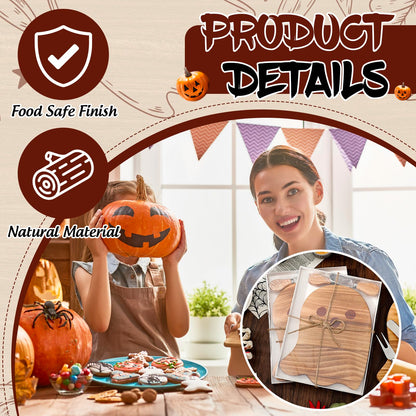 JarThenaAMCS 4 Pack Halloween Cheese Board Cute Ghost Boo Small Cutting Serving Tray Platter with Knife Set for Charcuterie Trick or Treat Party Home Decoration