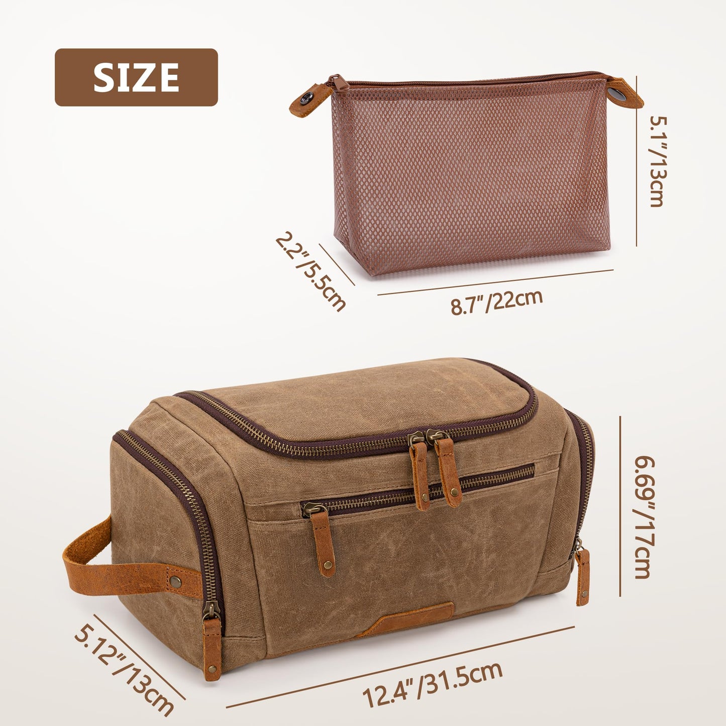 Yarwo Hanging Toiletry Travel Bag for Men, Waxed Canvas Men Dopp Kit Hygiene Bag with Detachable Zipper Pouch, Water-resistant Shaving Storage Bag for Razor and Travel Essentials, Xmas Gift for Man